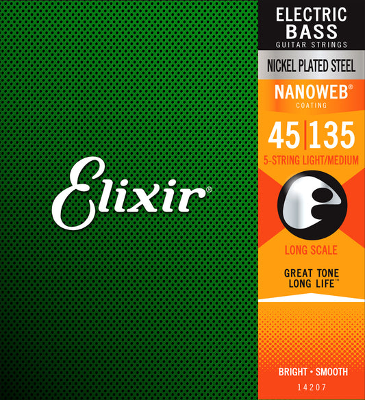Elixir Bass 5-String Nickel W/Nanoweb Coating - 45-135 Light/Med