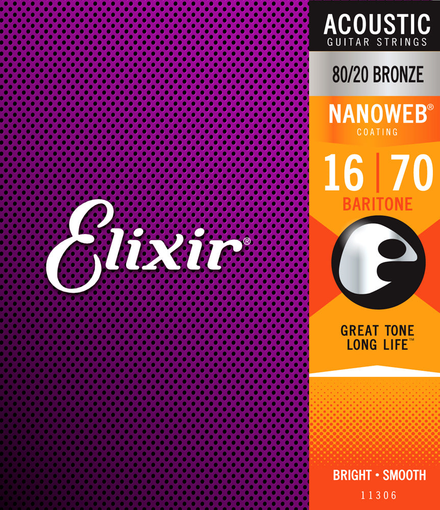 Elixir Acoustic 80/20 Bronze W/Nanoweb Coating - 16-70 Baritone