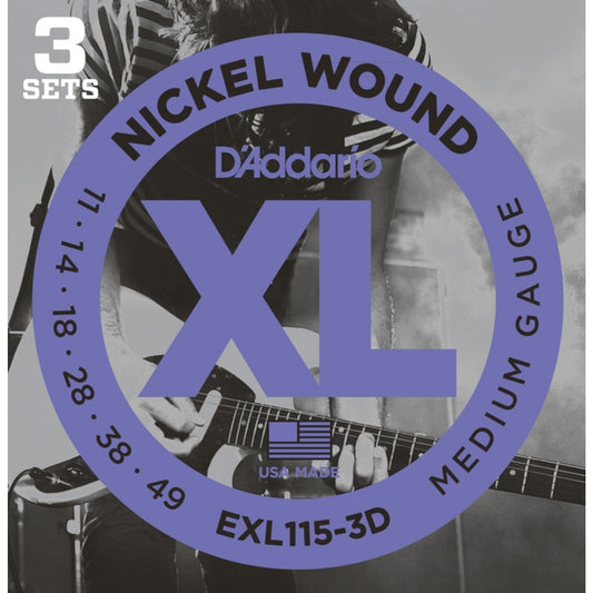 D'Addario Electric EXL115 3 Pack Nickel Wound 11-49 Medium